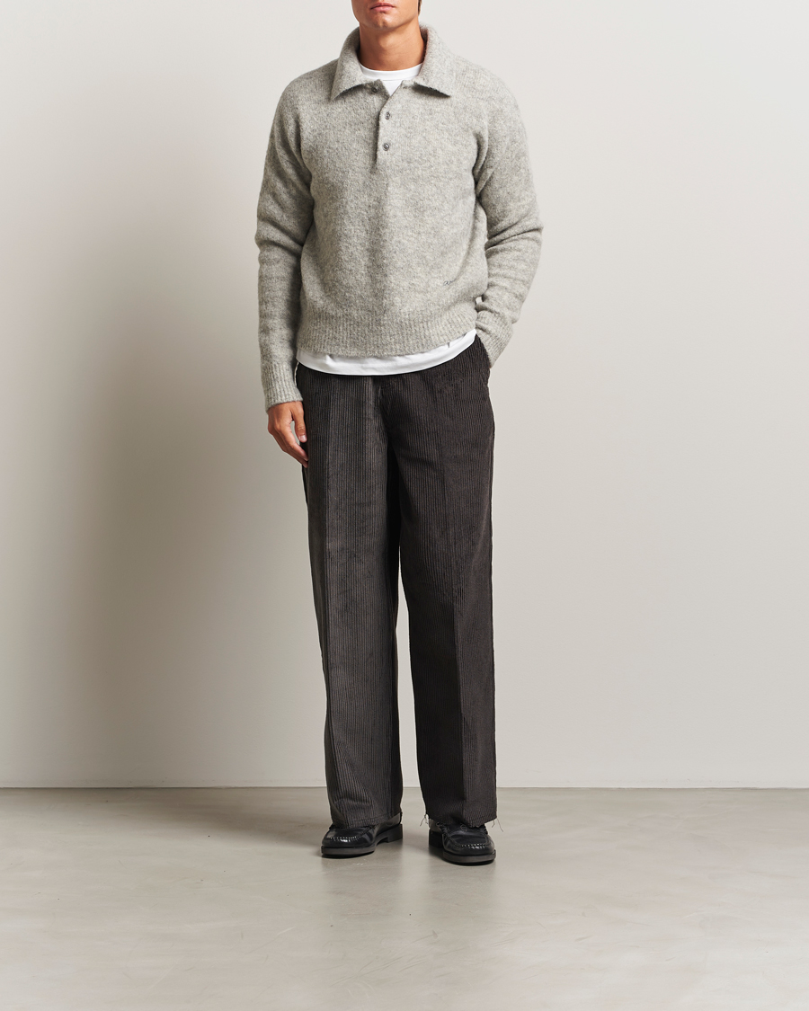 Herre | Trøjer | AMI | Signature Alpaca Knitted Polo Light Grey Melange