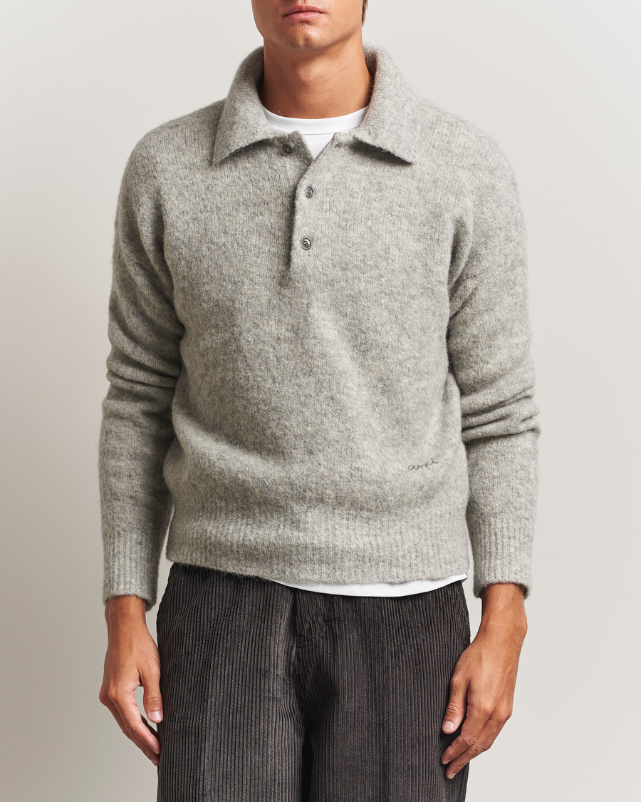 Herre | Trøjer | AMI | Signature Alpaca Knitted Polo Light Grey Melange