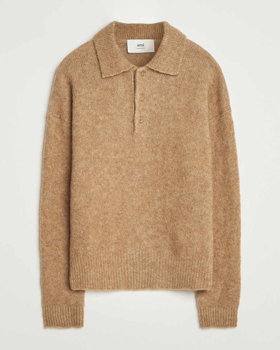 Herre | Trøjer | AMI | Signature Alpaca Knitted Polo Camel