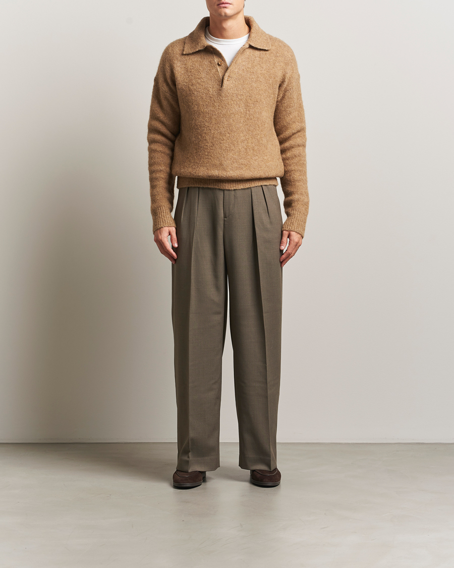 Herre | Trøjer | AMI | Signature Alpaca Knitted Polo Camel