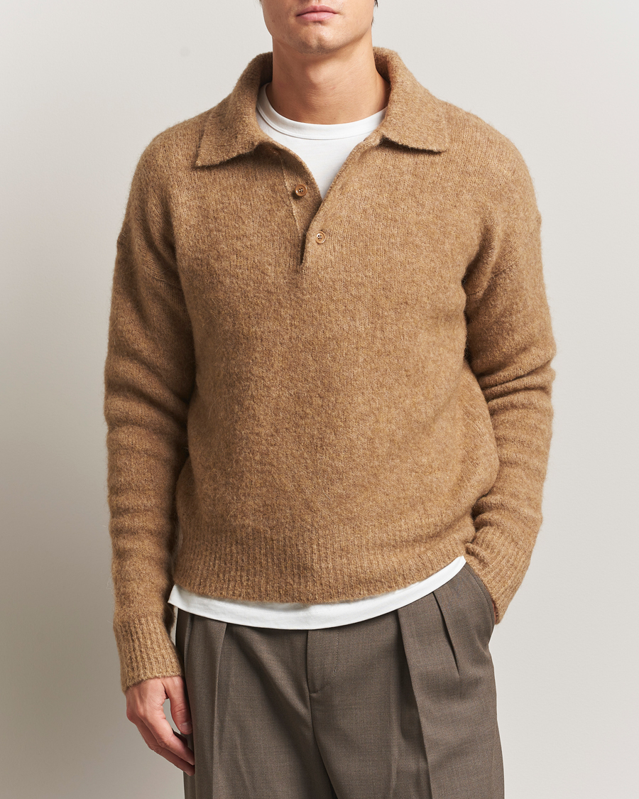 Herre | Trøjer | AMI | Signature Alpaca Knitted Polo Camel