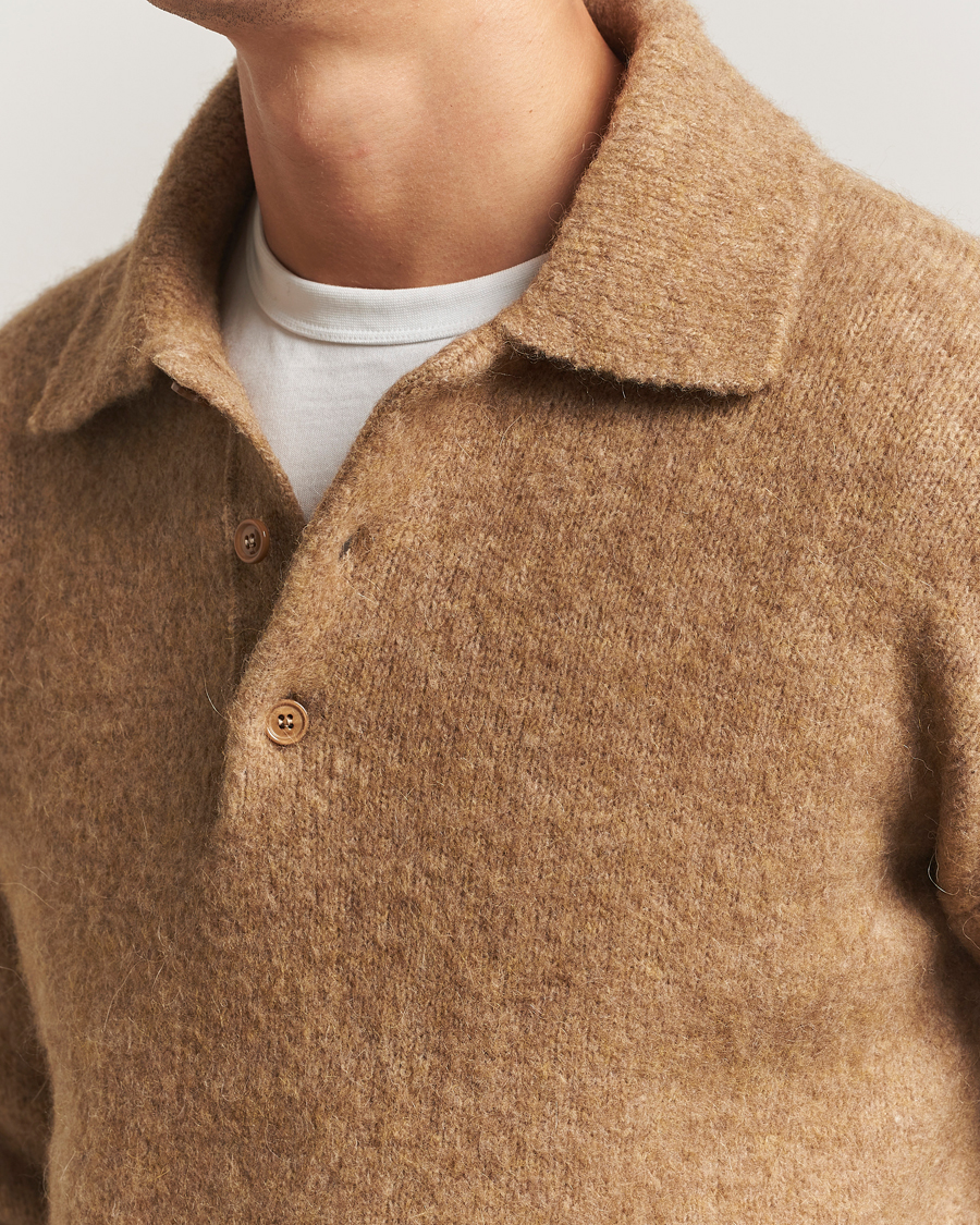 Herre | Trøjer | AMI | Signature Alpaca Knitted Polo Camel