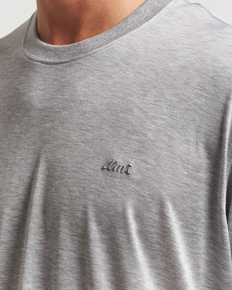 Herre | T-Shirts | AMI | Signature Logo Mercerized T-Shirt Light Grey Melange