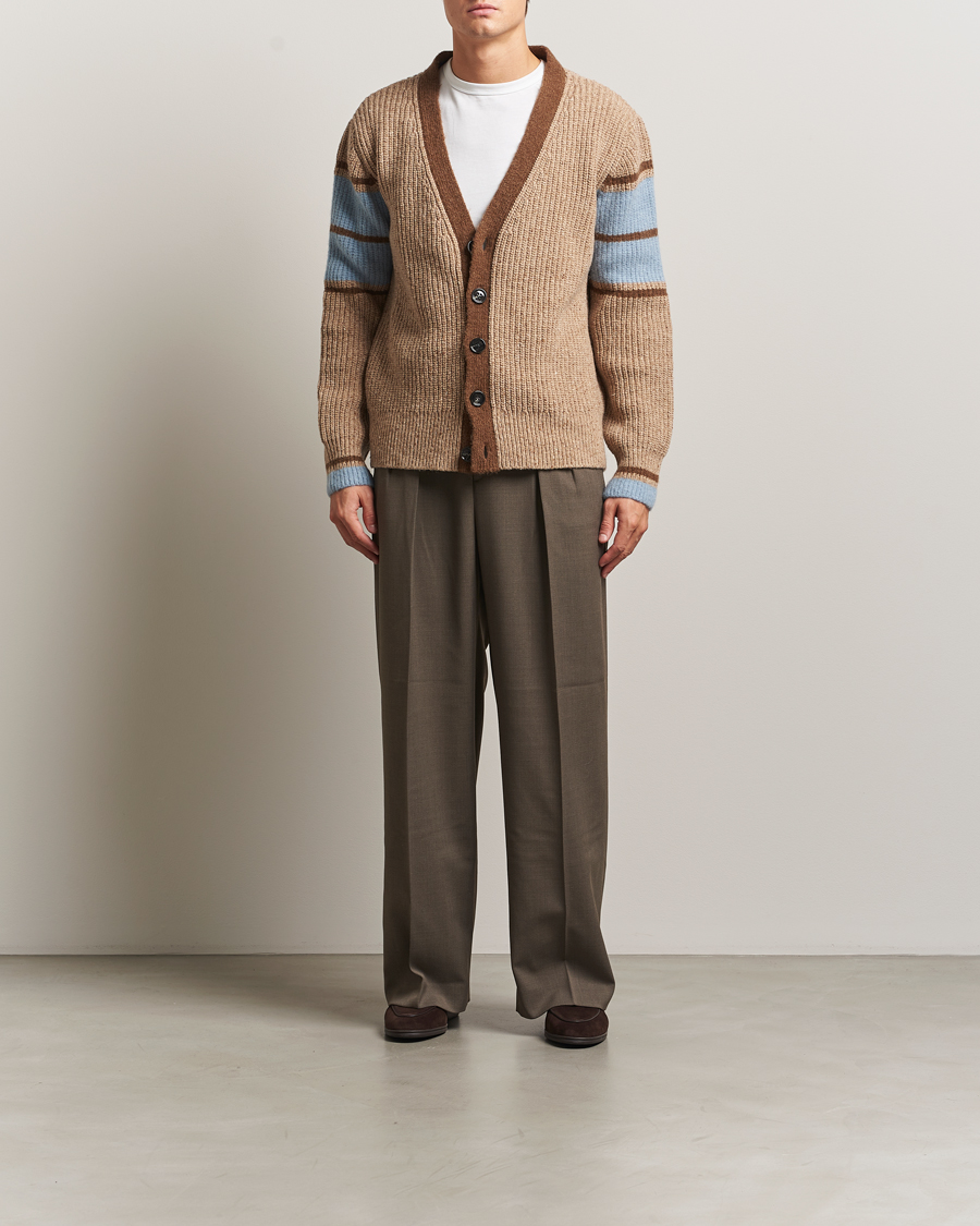 Herre | Trøjer | AMI | Ribbed Wool Knitted Cardigan Camel