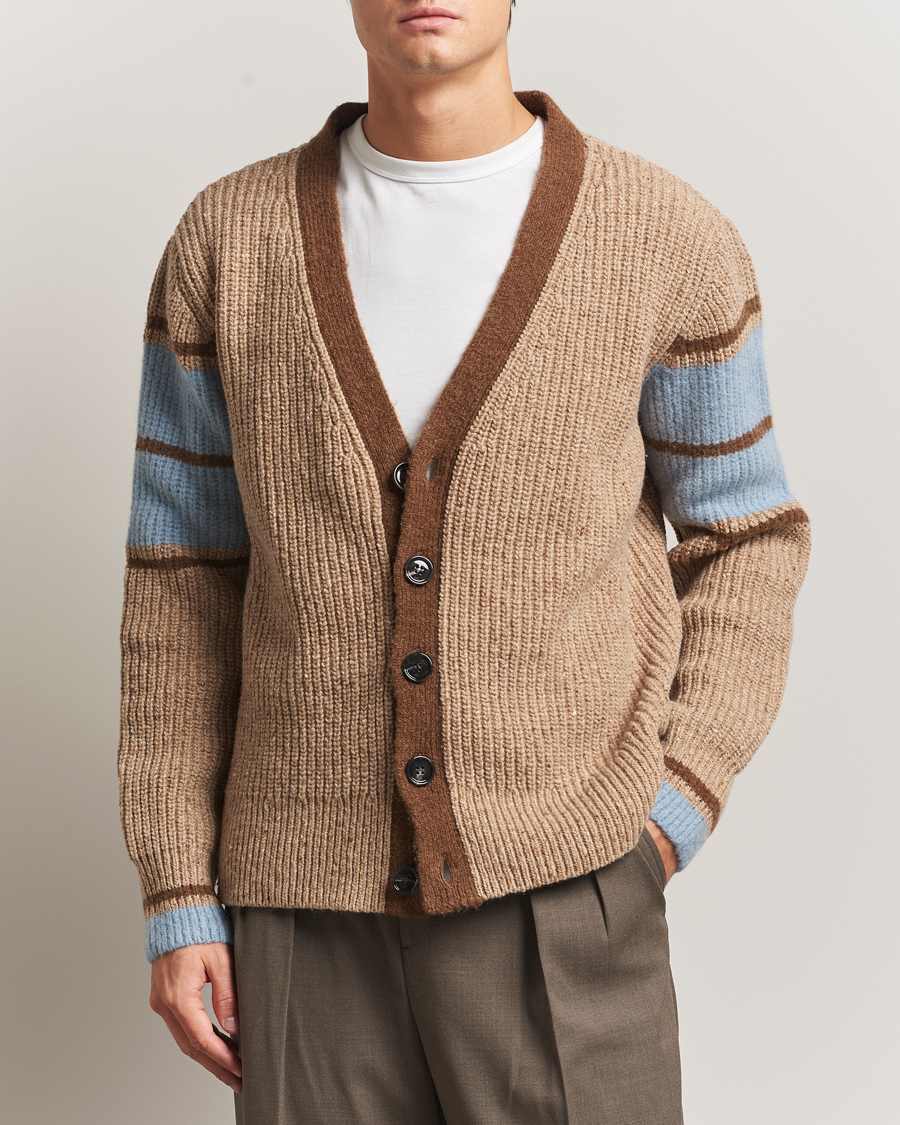 Herre | Trøjer | AMI | Ribbed Wool Knitted Cardigan Camel