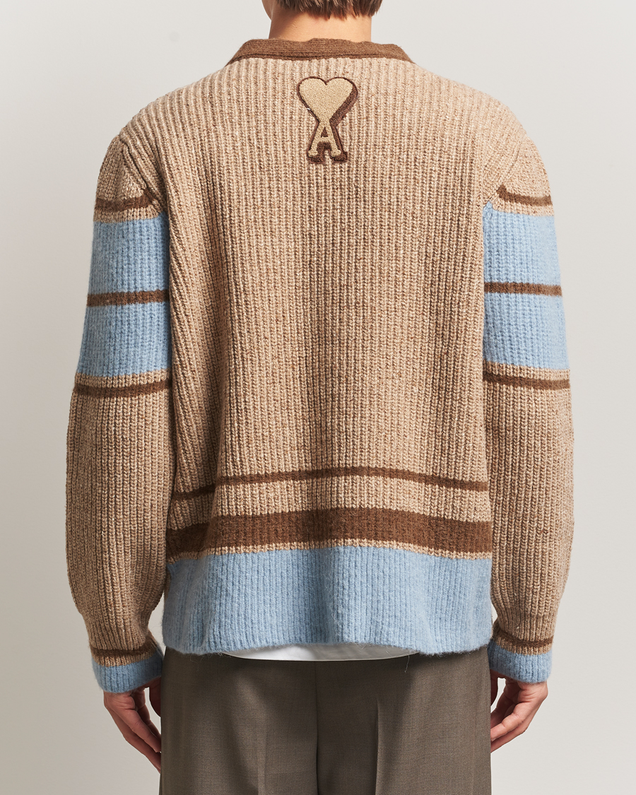 Herre | Trøjer | AMI | Ribbed Wool Knitted Cardigan Camel