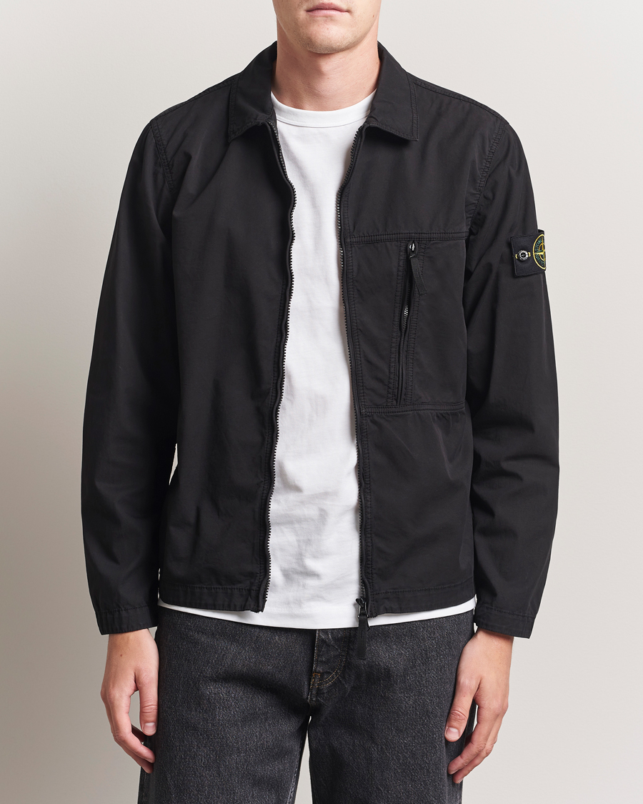 Herre | Skjorter | Stone Island | Garment Dyed Supima Cotton Zip Overshirt Black