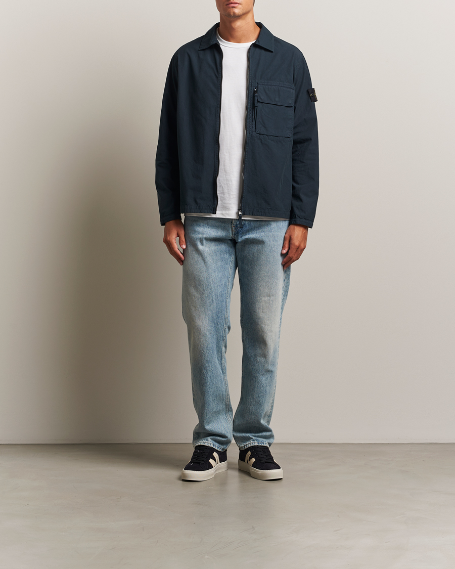 Herre | Skjorter | Stone Island | Garment Dyed Organic Cotton Zip Overshirt Navy