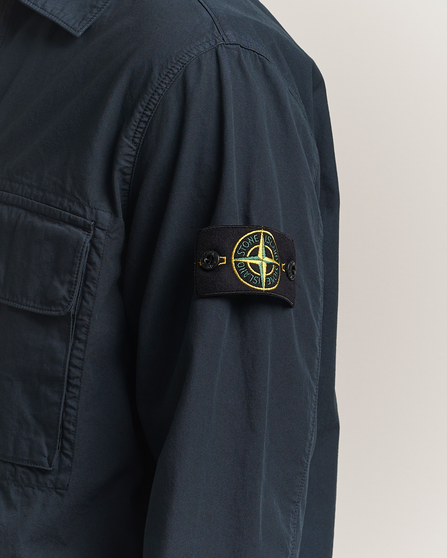 Herre | Skjorter | Stone Island | Garment Dyed Organic Cotton Zip Overshirt Navy