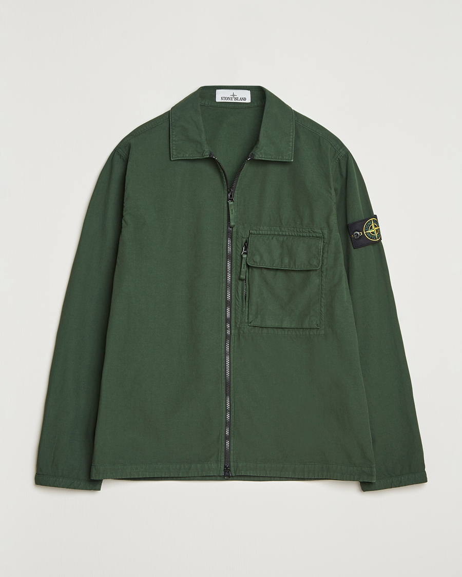 Herre | Skjorter | Stone Island | Garment Dyed Organic Cotton Zip Overshirt Green
