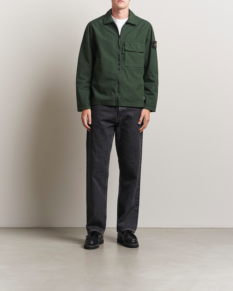 Herre | Skjorter | Stone Island | Garment Dyed Organic Cotton Zip Overshirt Green