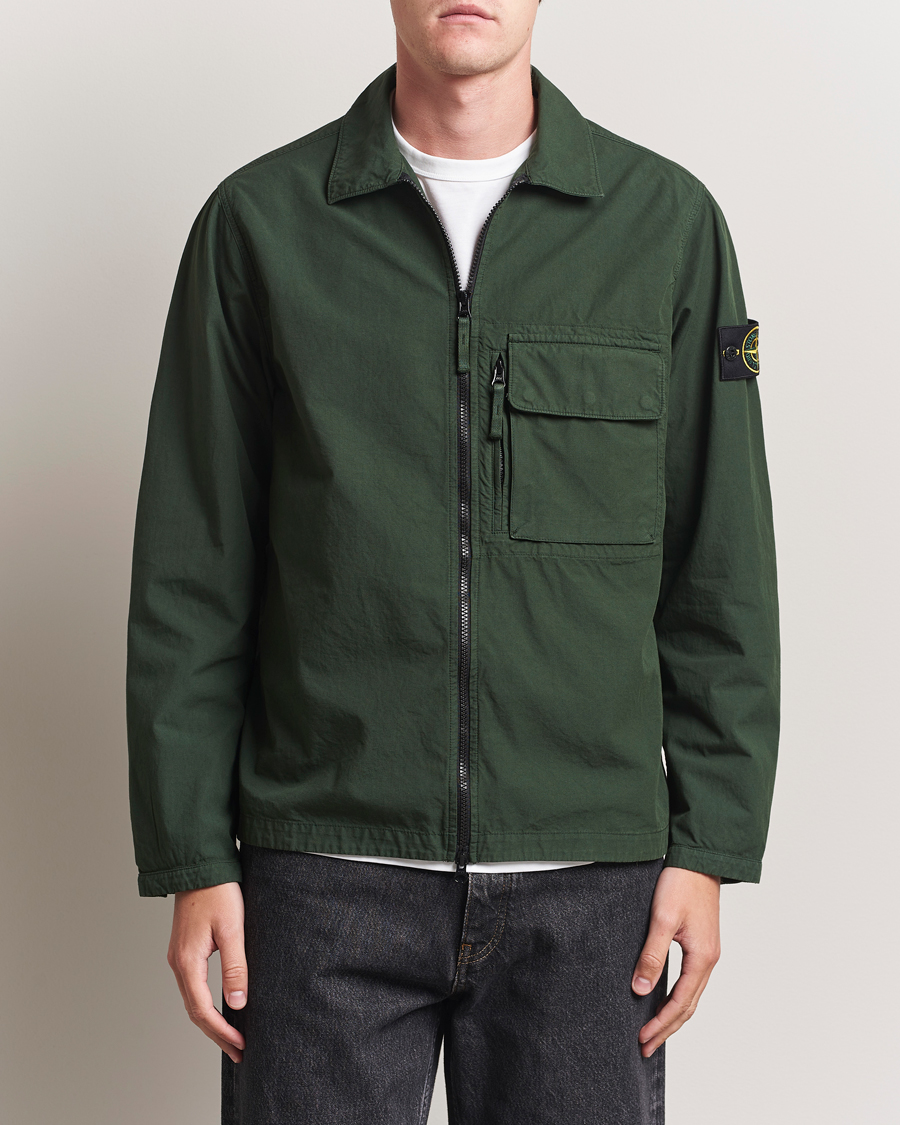 Herre | Skjorter | Stone Island | Garment Dyed Organic Cotton Zip Overshirt Green