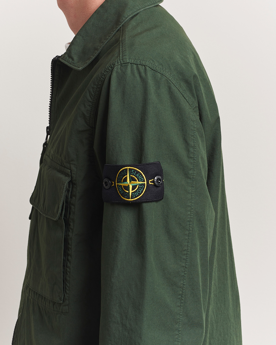 Herre | Skjorter | Stone Island | Garment Dyed Organic Cotton Zip Overshirt Green