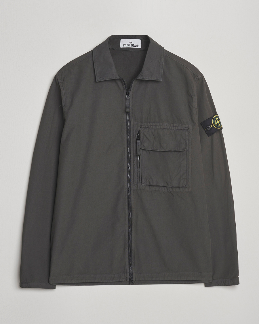 Herre | Skjorter | Stone Island | Garment Dyed Organic Cotton Zip Overshirt Lead Grey