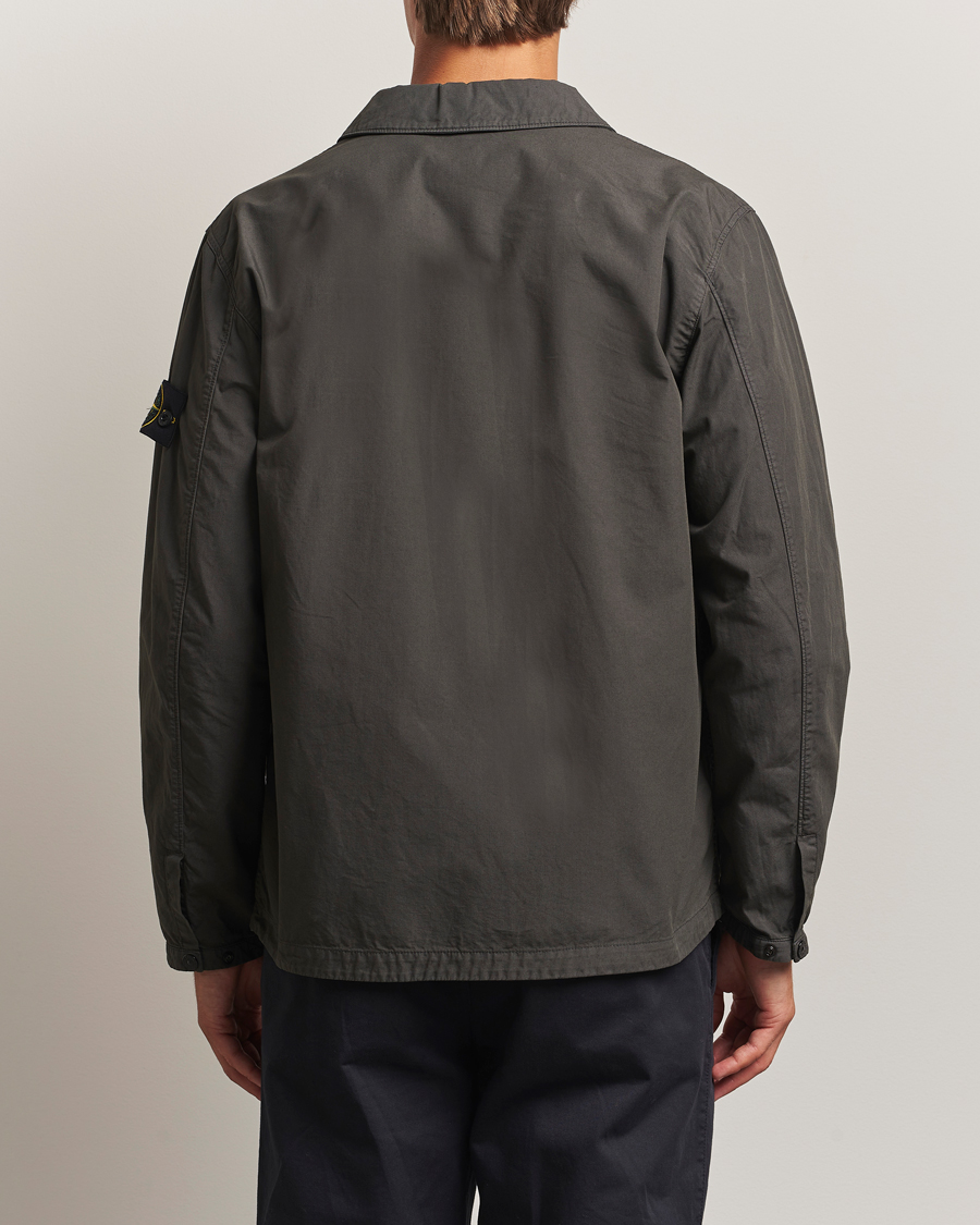 Herre | Skjorter | Stone Island | Garment Dyed Organic Cotton Zip Overshirt Lead Grey