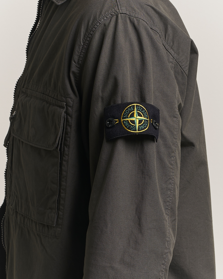 Herre | Skjorter | Stone Island | Garment Dyed Organic Cotton Zip Overshirt Lead Grey