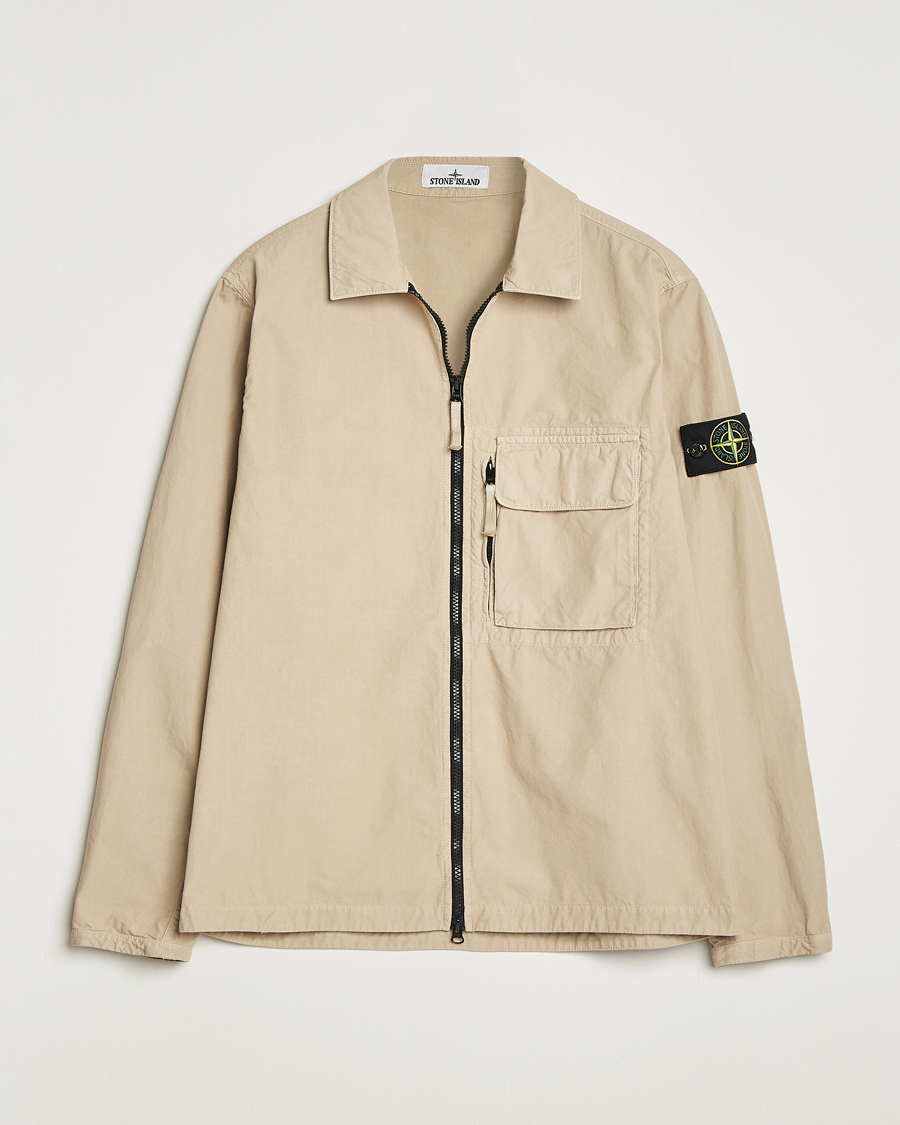 Herre | Skjorter | Stone Island | Garment Dyed Organic Cotton Zip Overshirt Beige
