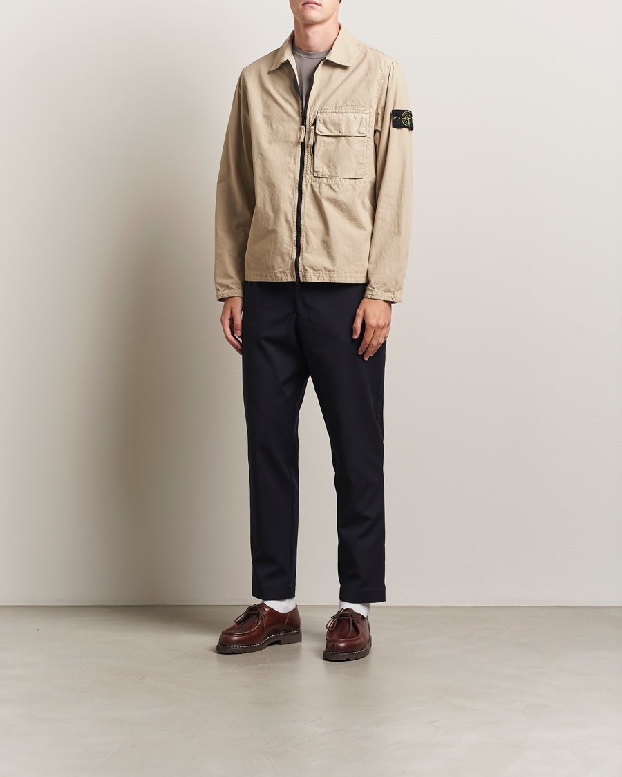 Herre | Skjorter | Stone Island | Garment Dyed Organic Cotton Zip Overshirt Beige