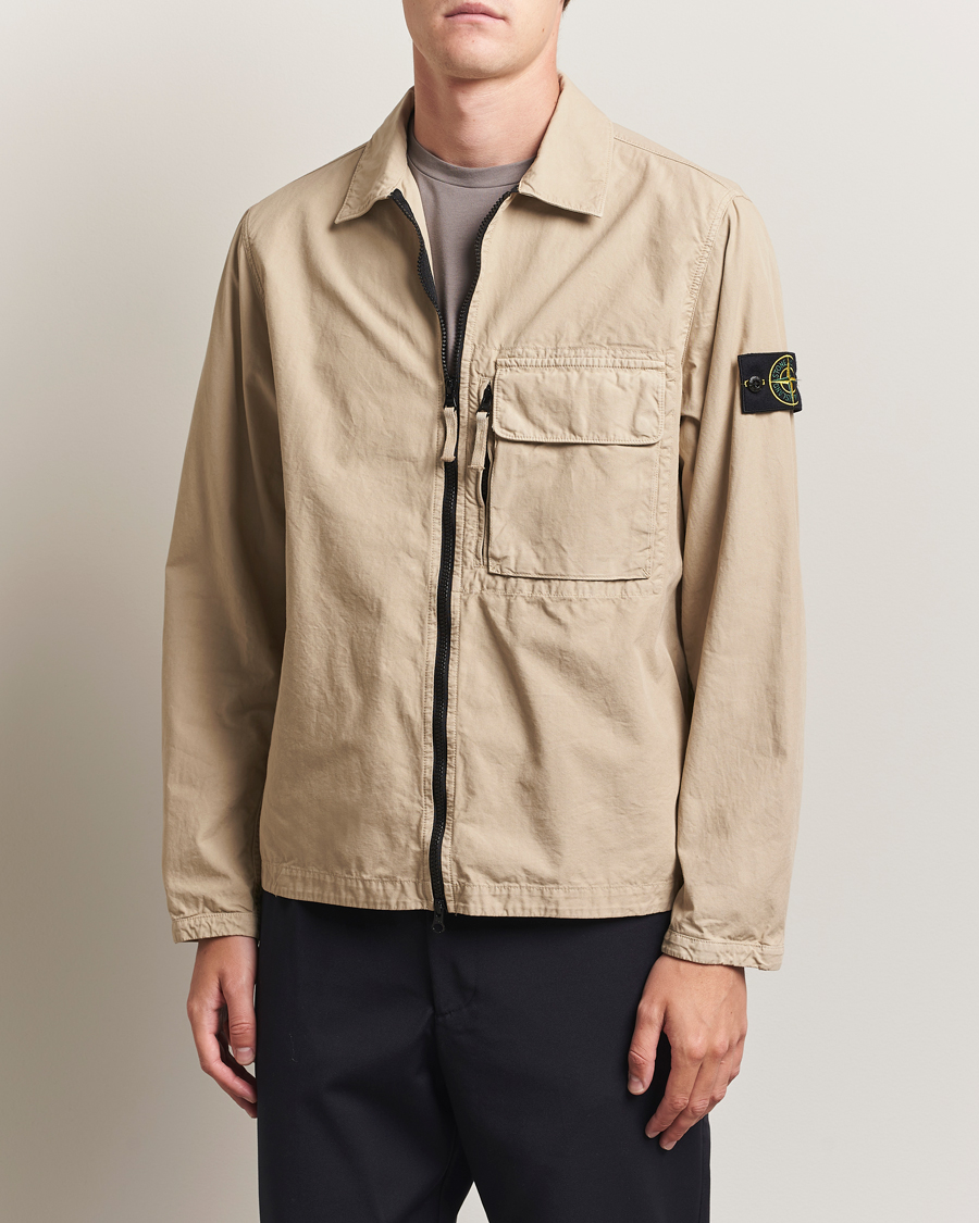 Herre | Skjorter | Stone Island | Garment Dyed Organic Cotton Zip Overshirt Beige