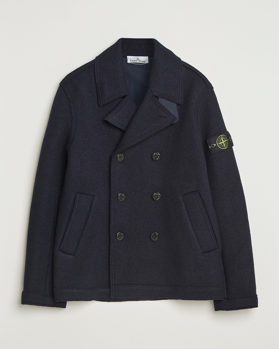 Herre | Jakker | Stone Island | Double Breasted Felted Wool Peacoat Navy