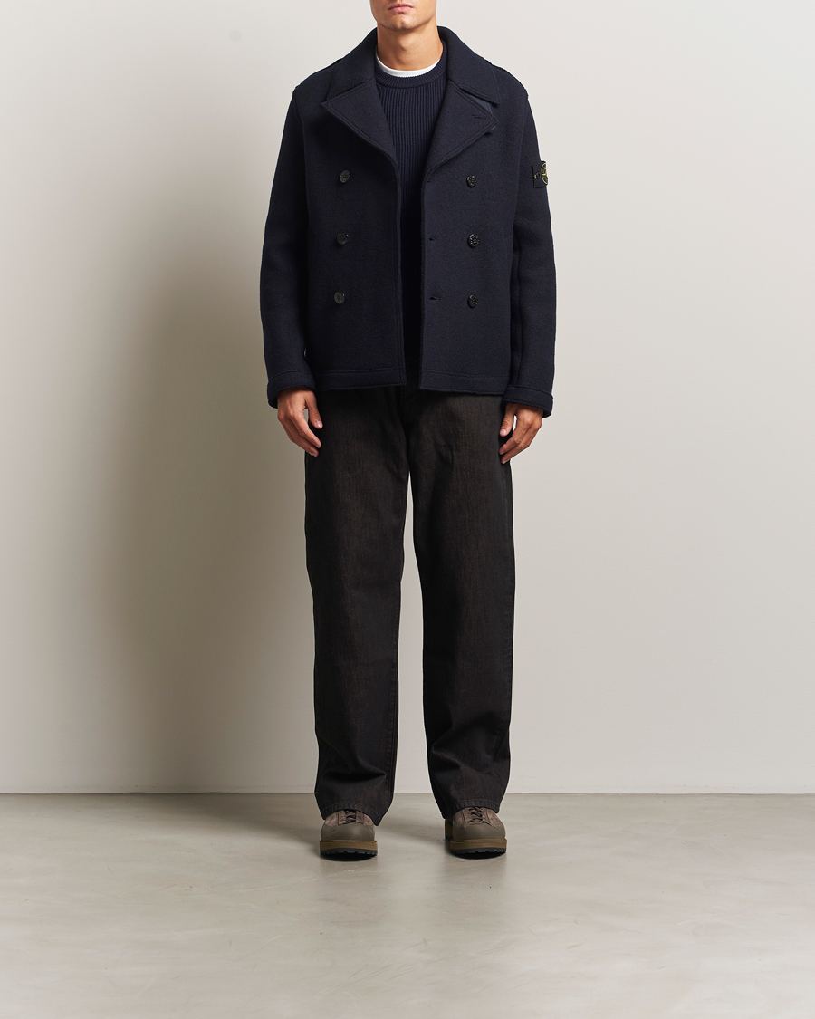 Herre | Jakker | Stone Island | Double Breasted Felted Wool Peacoat Navy