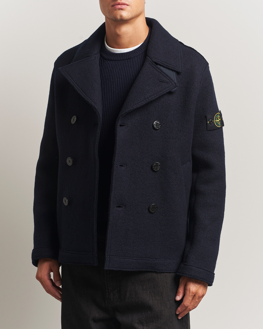 Herre | Jakker | Stone Island | Double Breasted Felted Wool Peacoat Navy