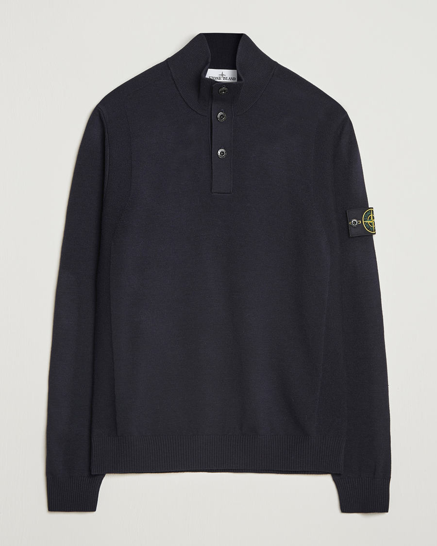 Herre | Trøjer | Stone Island | Stretch Wool Knitted Half Button Jumper Navy