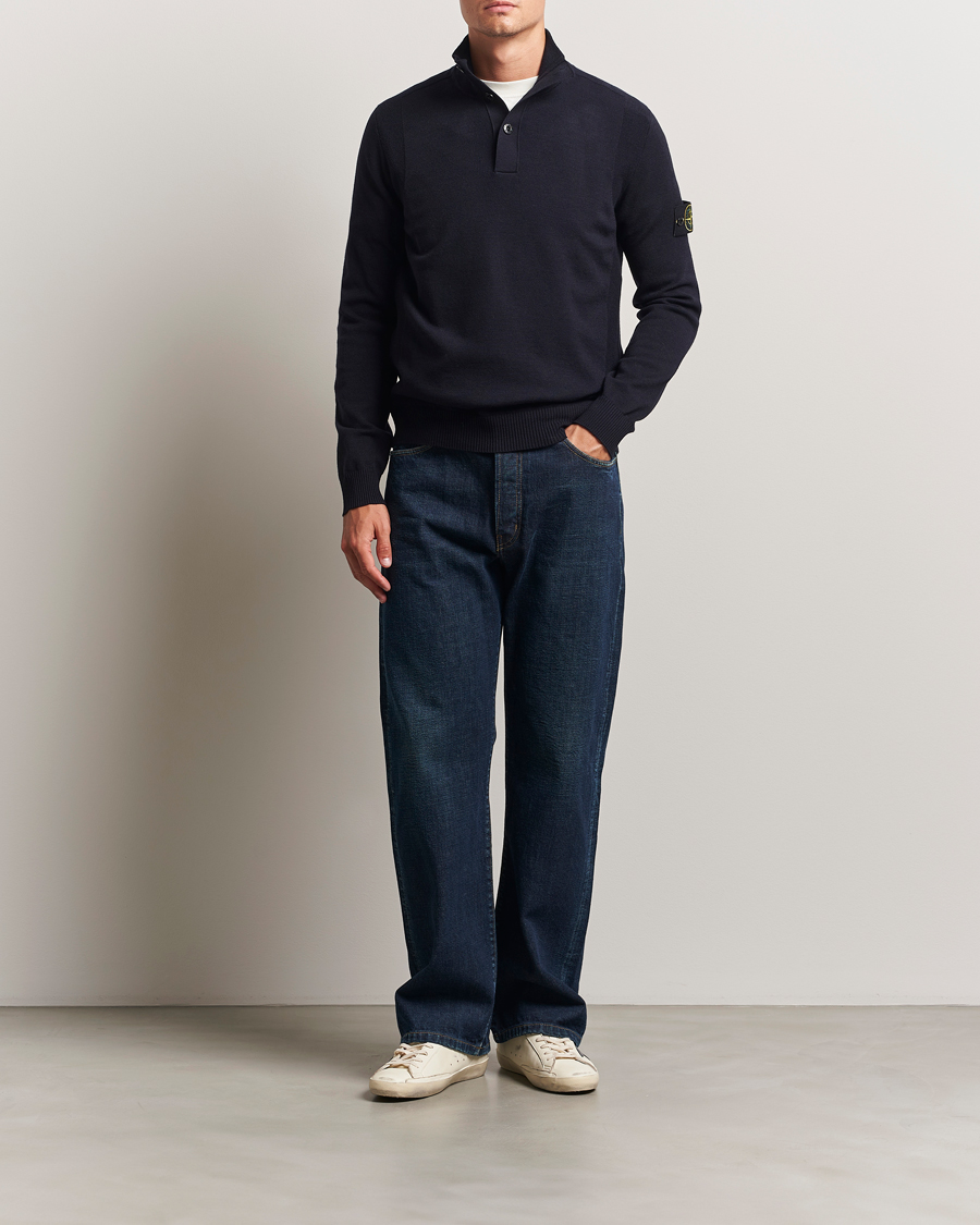 Herre | Trøjer | Stone Island | Stretch Wool Knitted Half Button Jumper Navy