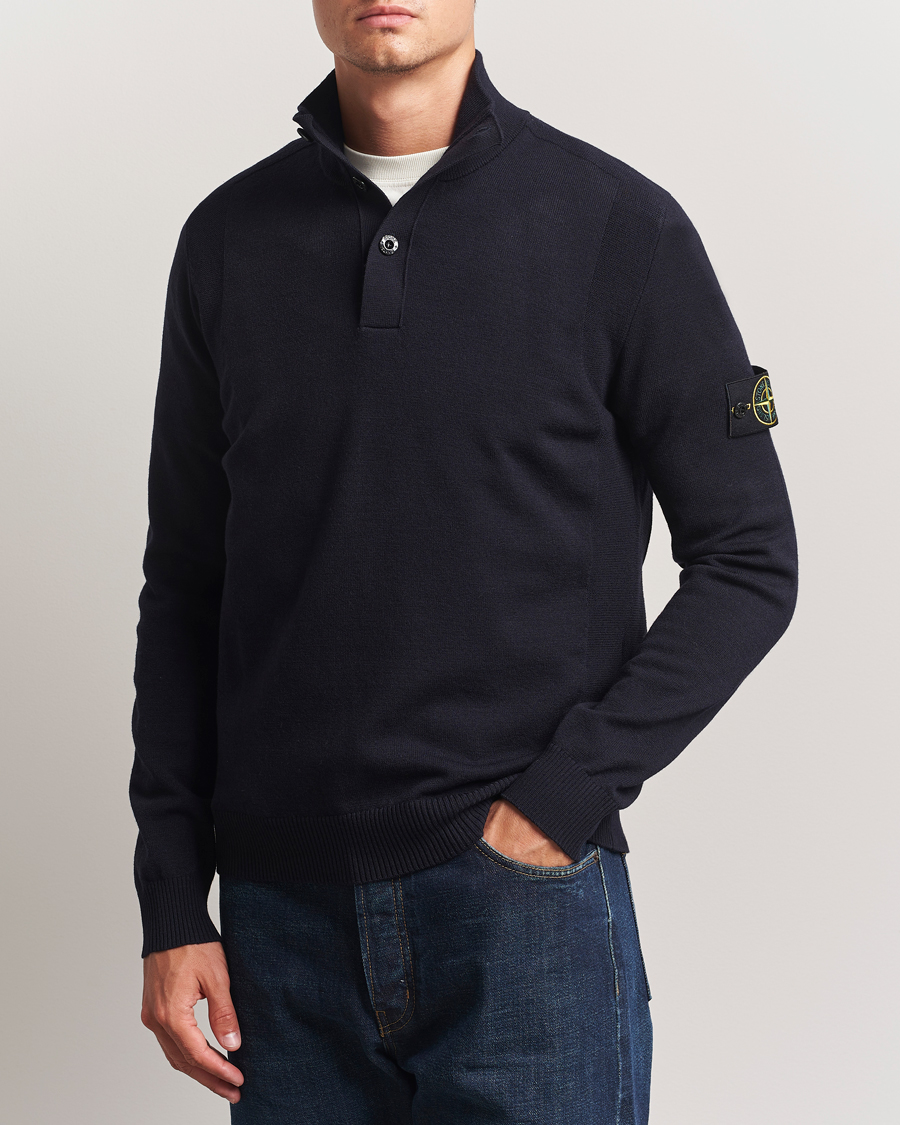 Herre | Trøjer | Stone Island | Stretch Wool Knitted Half Button Jumper Navy