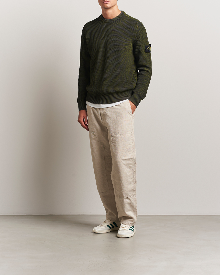 Herre | Trøjer | Stone Island | Popcorn Stitch Spray Coloured Cotton Crewneck Green