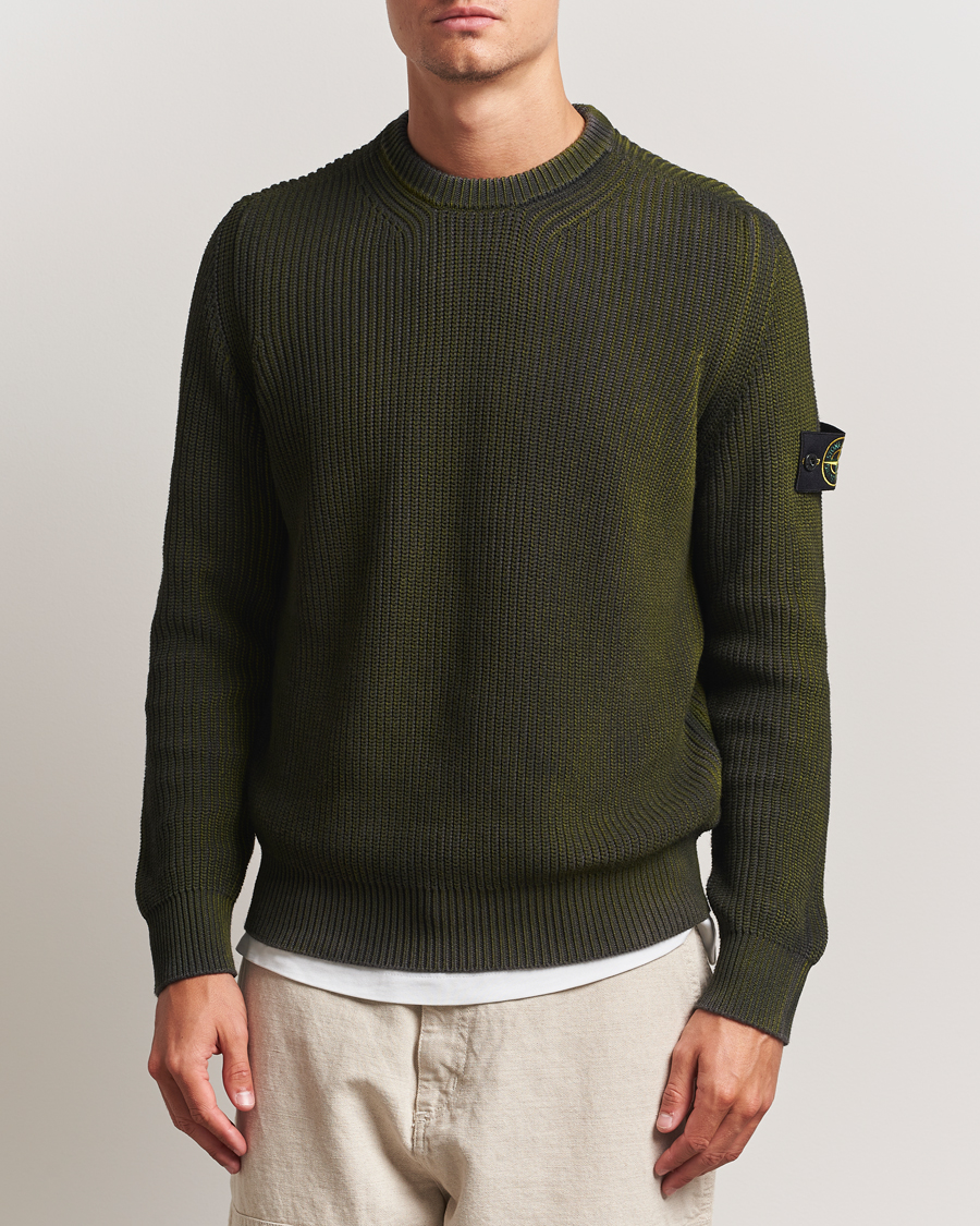 Herre | Trøjer | Stone Island | Popcorn Stitch Spray Coloured Cotton Crewneck Green