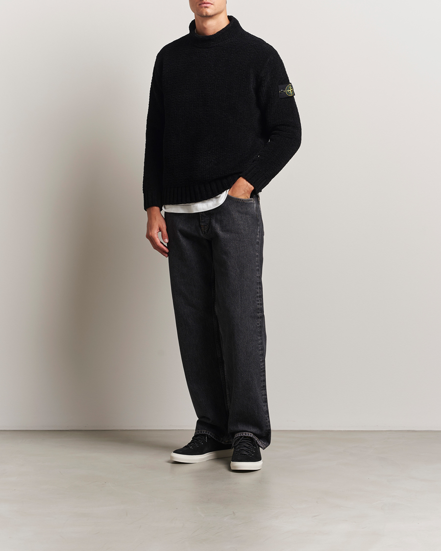 Herre | Trøjer | Stone Island | Cotton Chenille Knitted Mock Neck Black