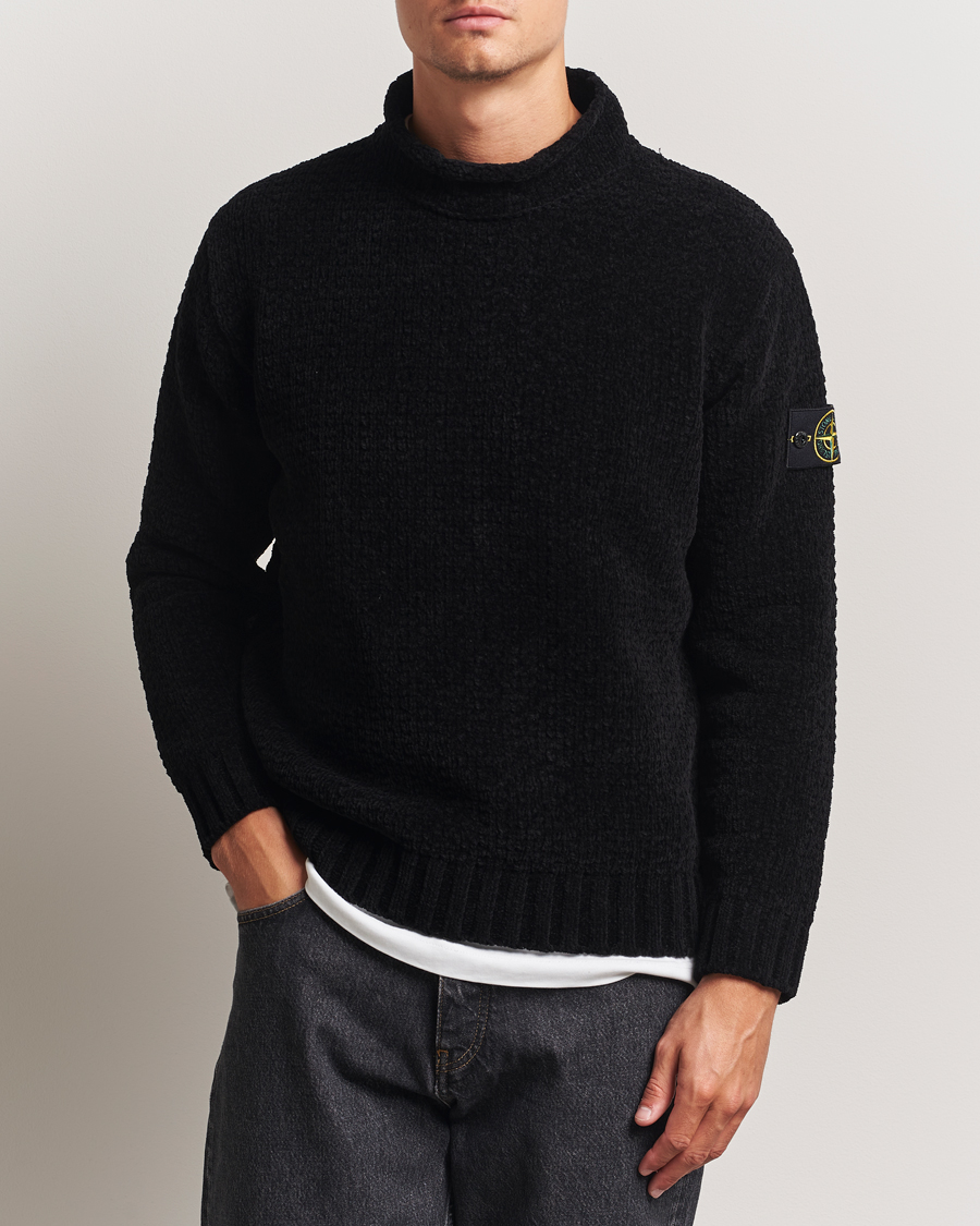 Herre | Trøjer | Stone Island | Cotton Chenille Knitted Mock Neck Black