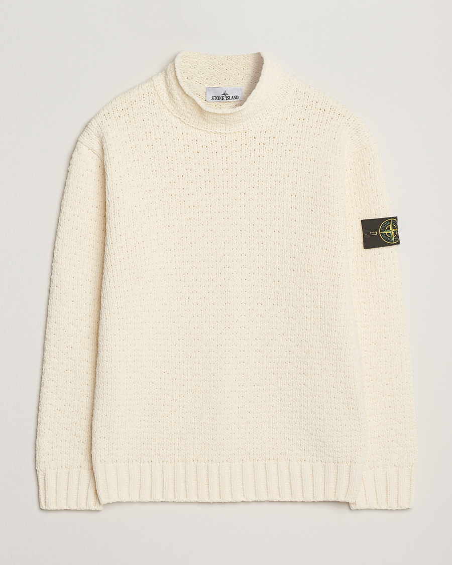 Herre | Trøjer | Stone Island | Cotton Chenille Knitted Mock Neck Ivory