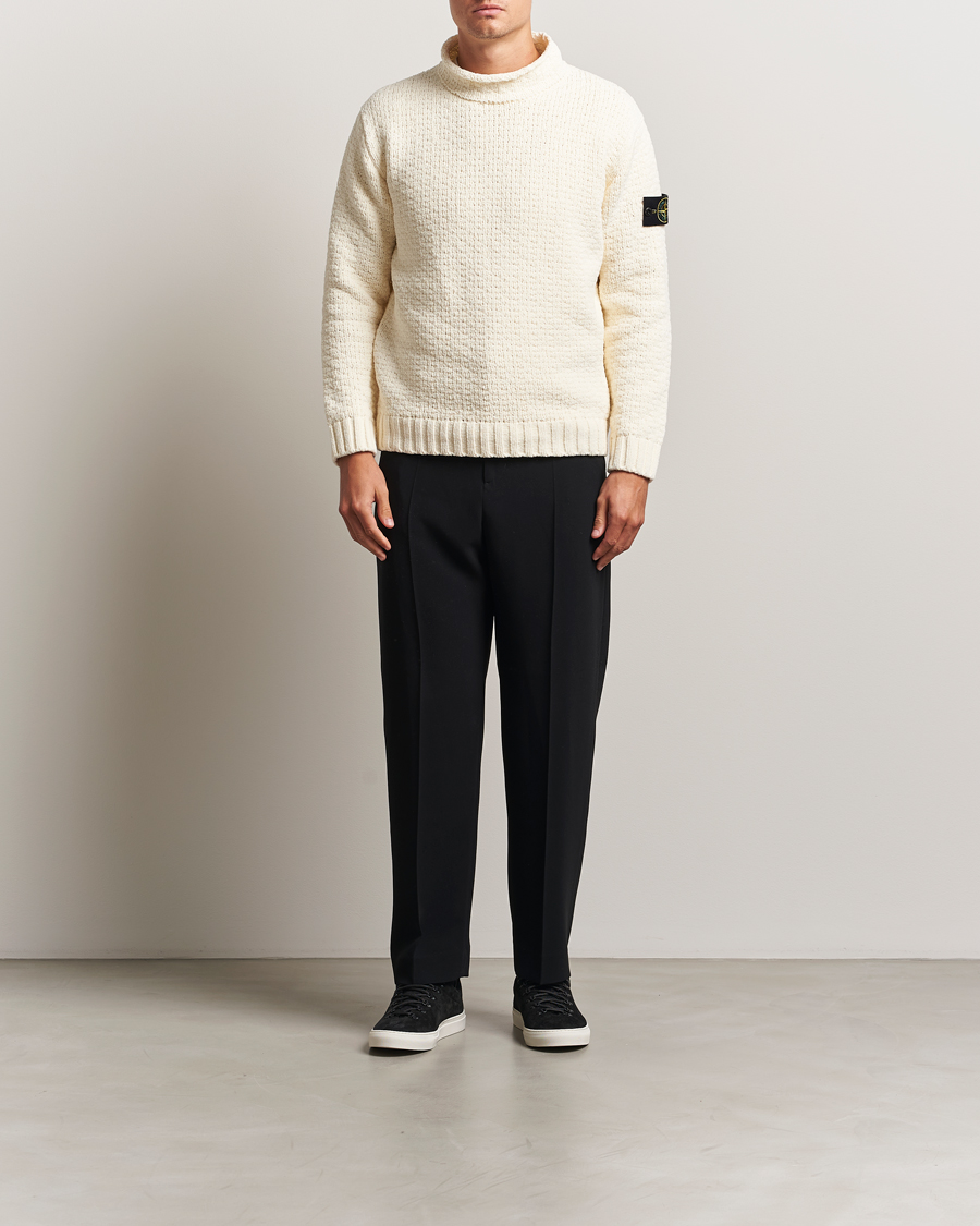 Herre | Trøjer | Stone Island | Cotton Chenille Knitted Mock Neck Ivory