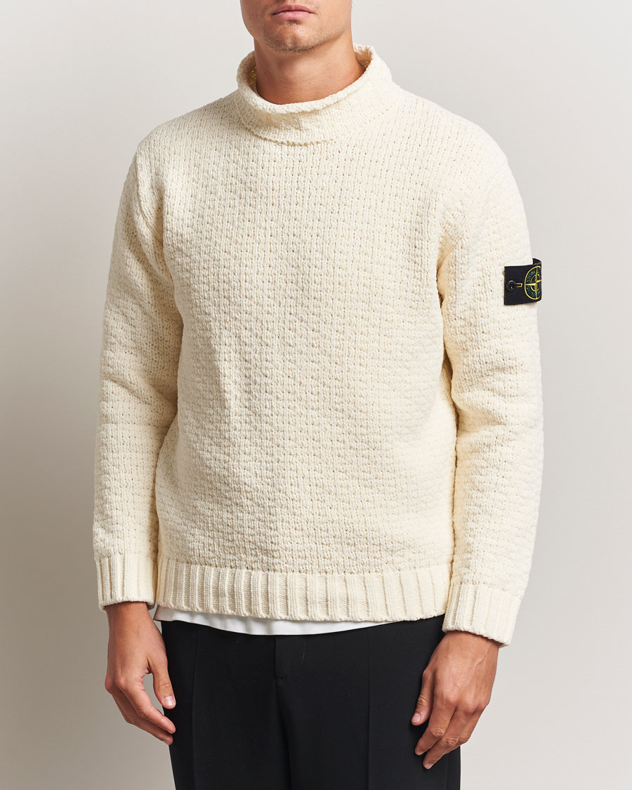 Herre | Trøjer | Stone Island | Cotton Chenille Knitted Mock Neck Ivory