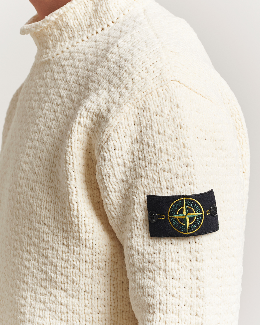 Herre | Trøjer | Stone Island | Cotton Chenille Knitted Mock Neck Ivory