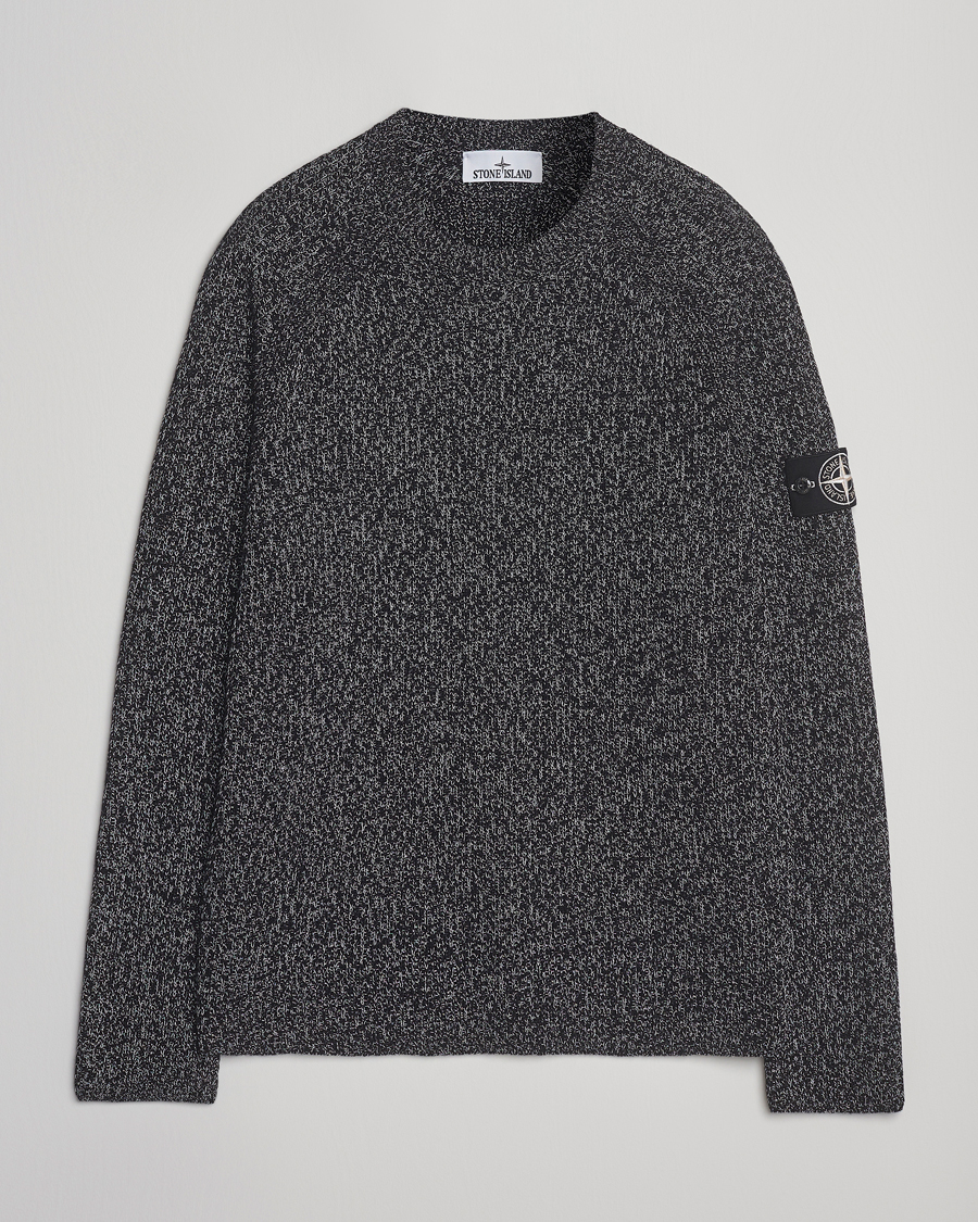 Herre | Trøjer | Stone Island | Reflective Cotton Knit Crew Neck Black Melange