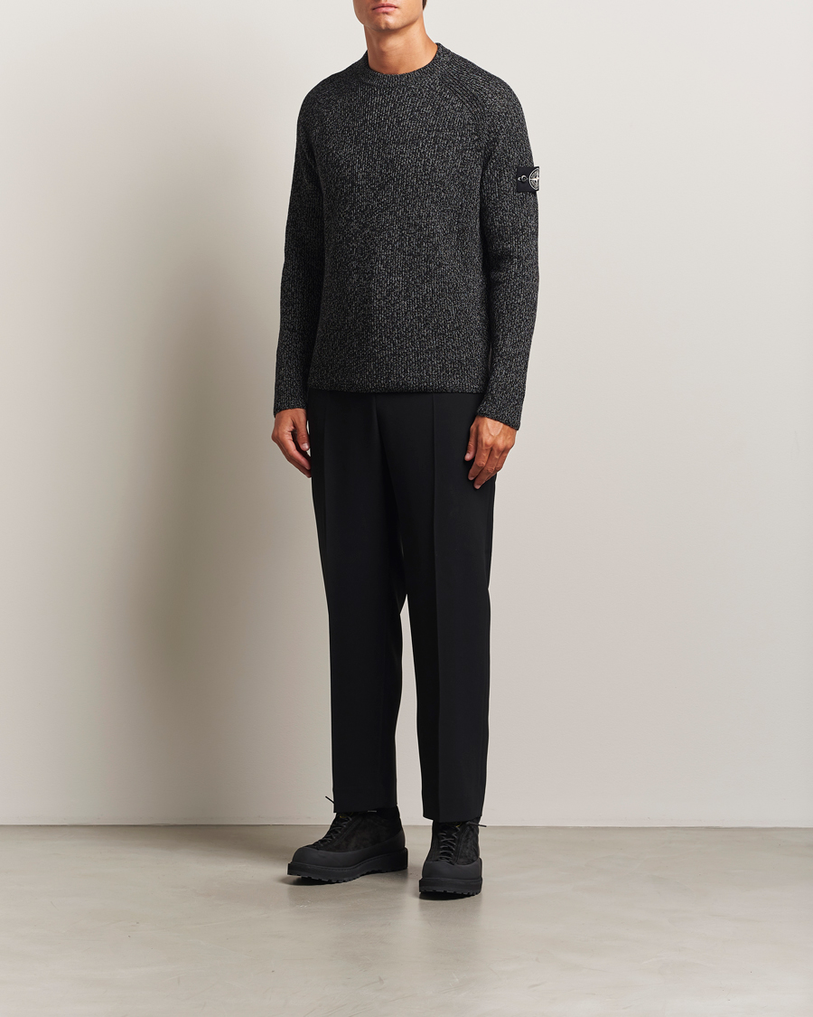Herre | Trøjer | Stone Island | Reflective Cotton Knit Crew Neck Black Melange