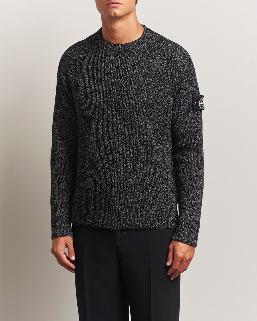 Herre | Trøjer | Stone Island | Reflective Cotton Knit Crew Neck Black Melange