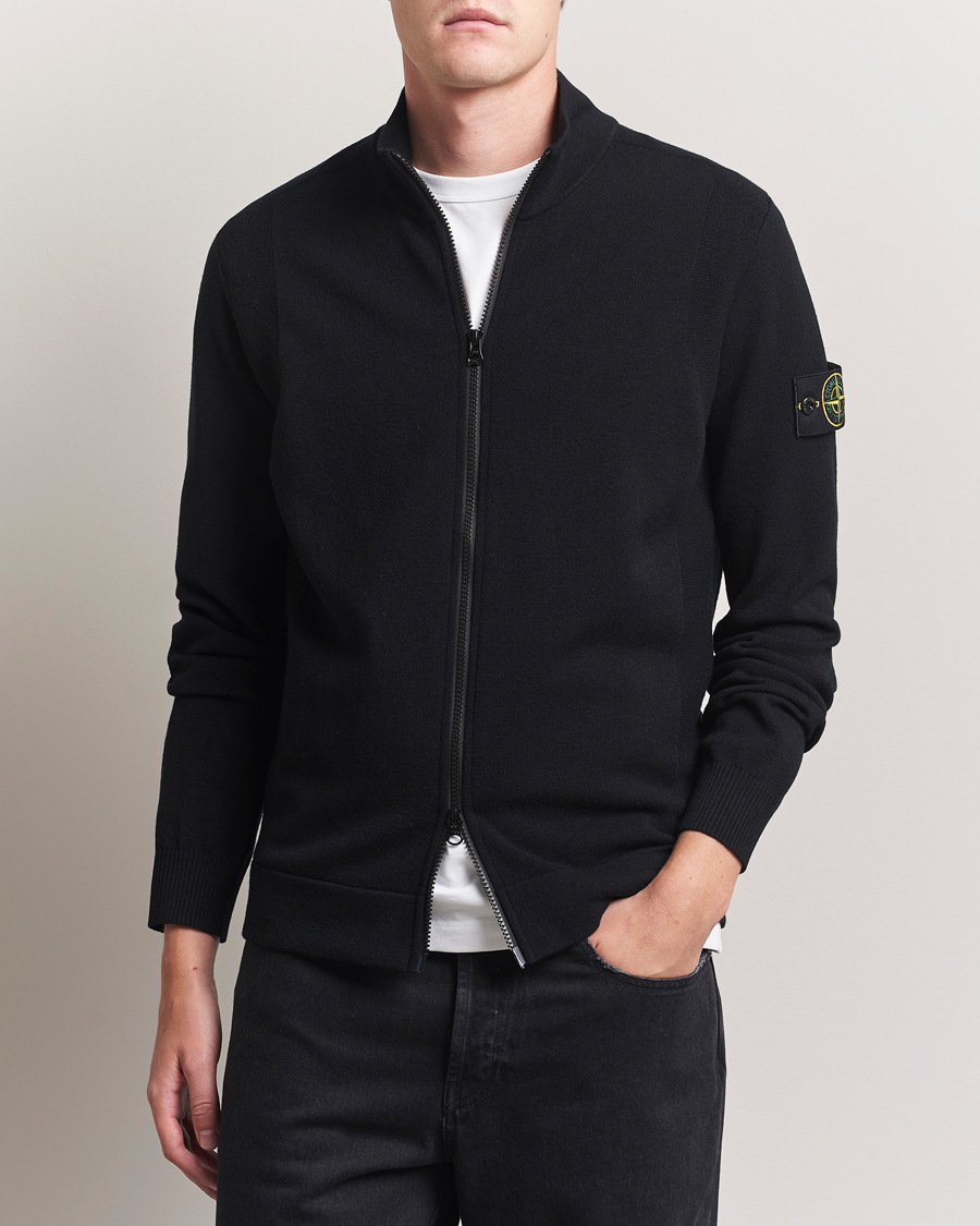Herre | Trøjer | Stone Island | Stretch Wool Zip Cardigan Black