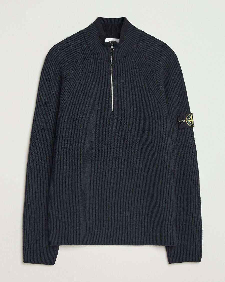Herre | Trøjer | Stone Island | Vanisé Full Rib Wool Half-Zip Navy