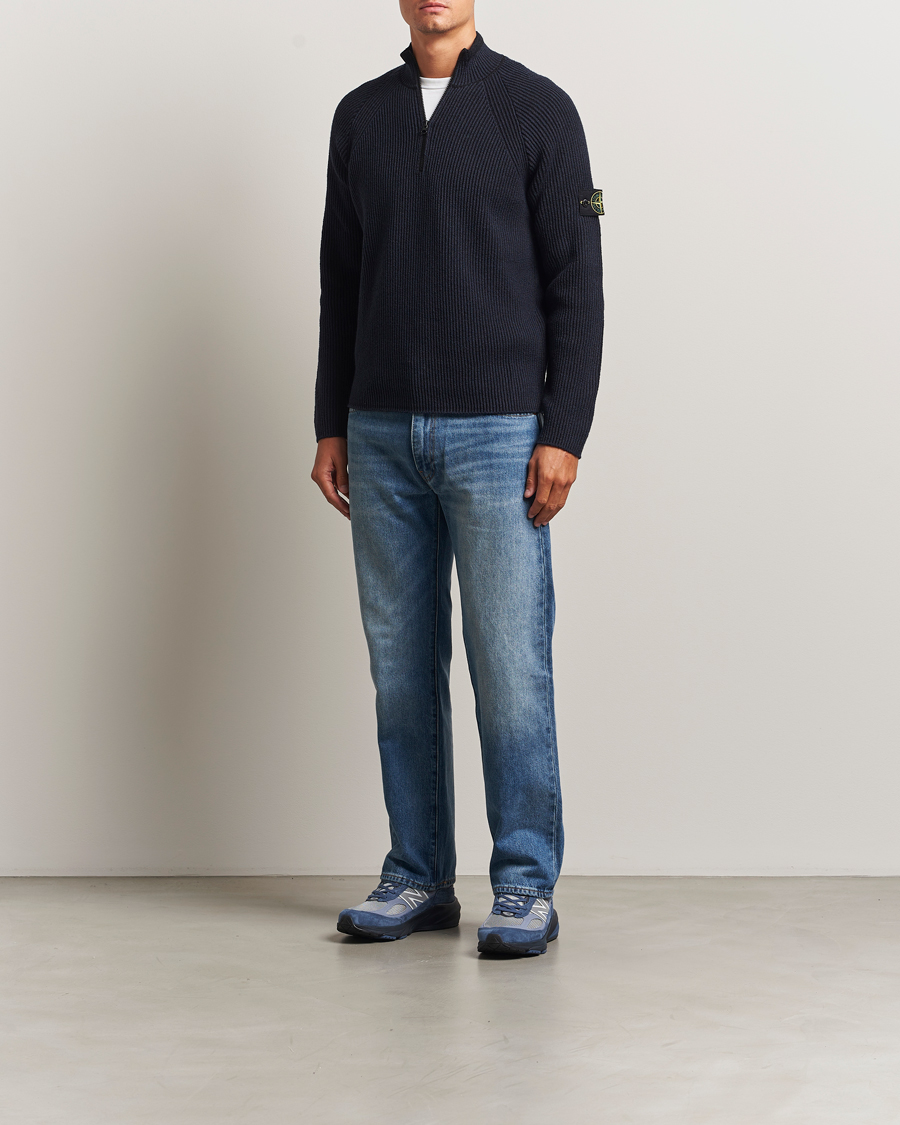 Herre | Trøjer | Stone Island | Vanisé Full Rib Wool Half-Zip Navy