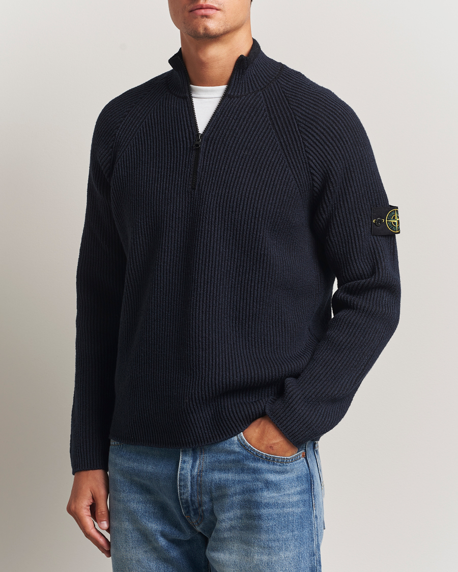 Herre | Trøjer | Stone Island | Vanisé Full Rib Wool Half-Zip Navy