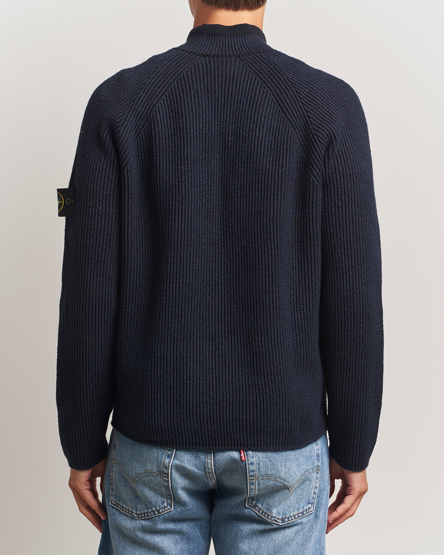 Herre | Trøjer | Stone Island | Vanisé Full Rib Wool Half-Zip Navy