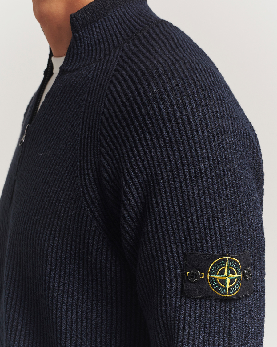 Herre | Trøjer | Stone Island | Vanisé Full Rib Wool Half-Zip Navy