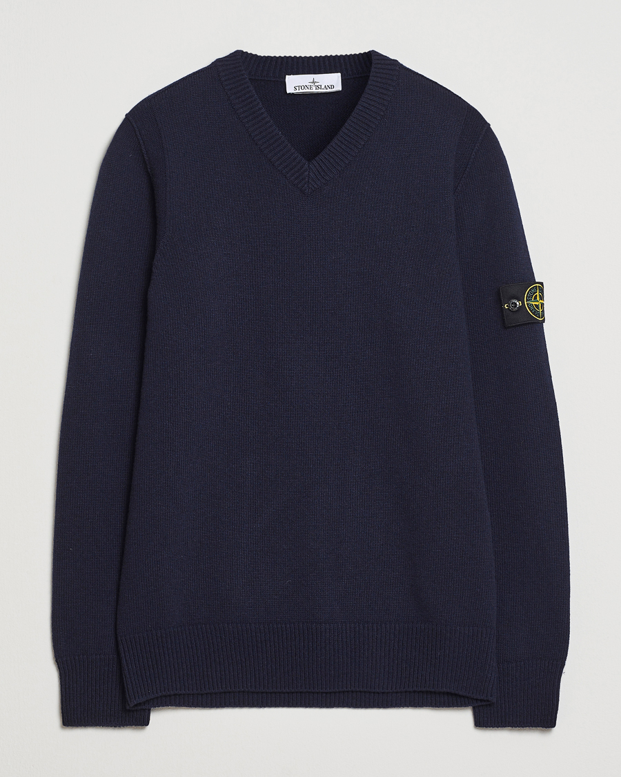 Herre | Trøjer | Stone Island | Knitted Lambswool V-Neck Navy