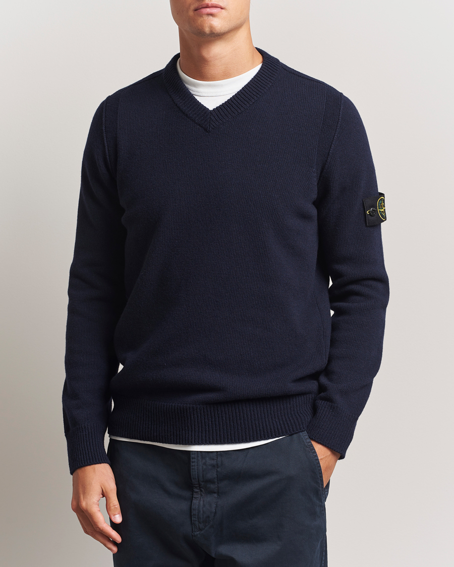 Herre | Trøjer | Stone Island | Knitted Lambswool V-Neck Navy