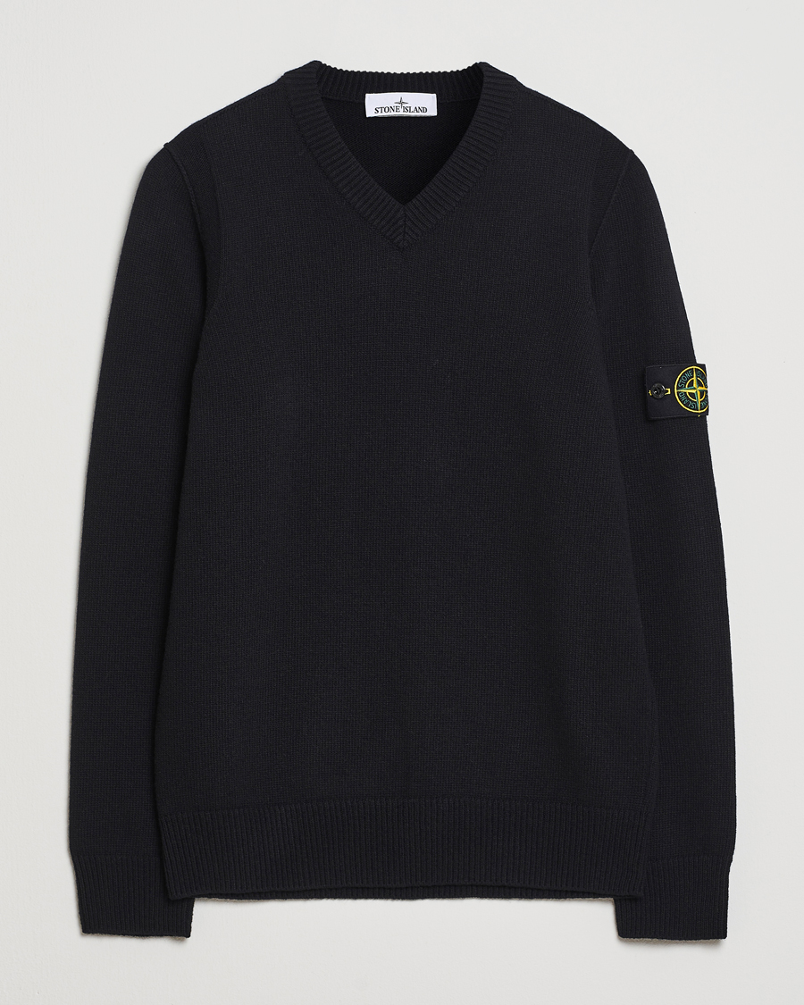 Herre | Trøjer | Stone Island | Knitted Lambswool V-Neck Black