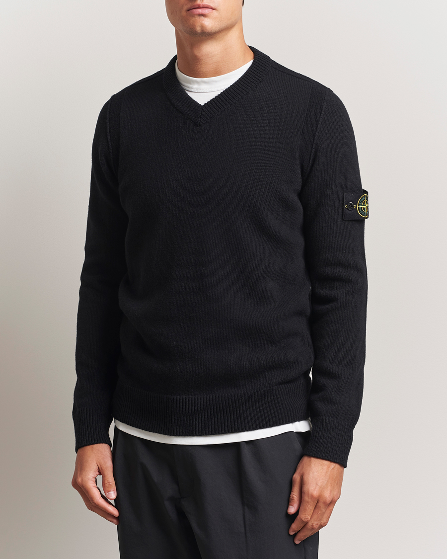 Herre | Trøjer | Stone Island | Knitted Lambswool V-Neck Black